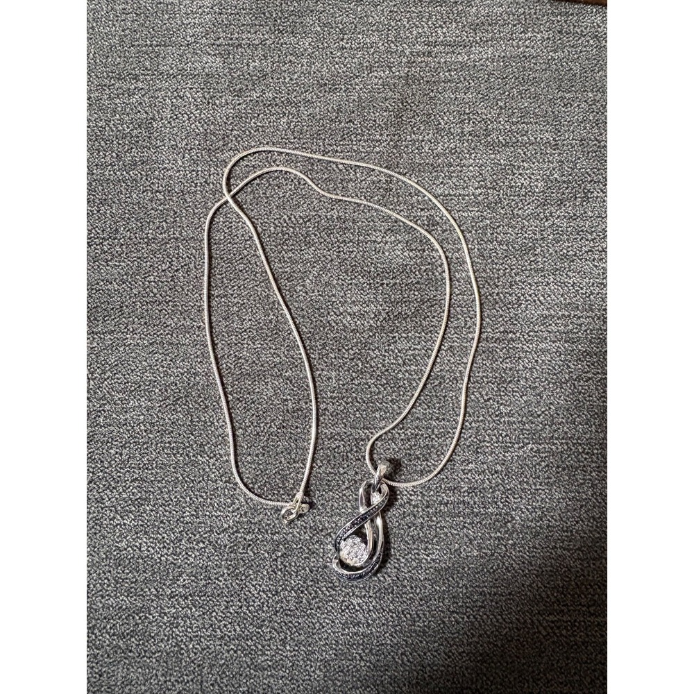 Zales Diamond Necklace Sterling Silver 925 Black White Infinity Silver‎ 20" Long